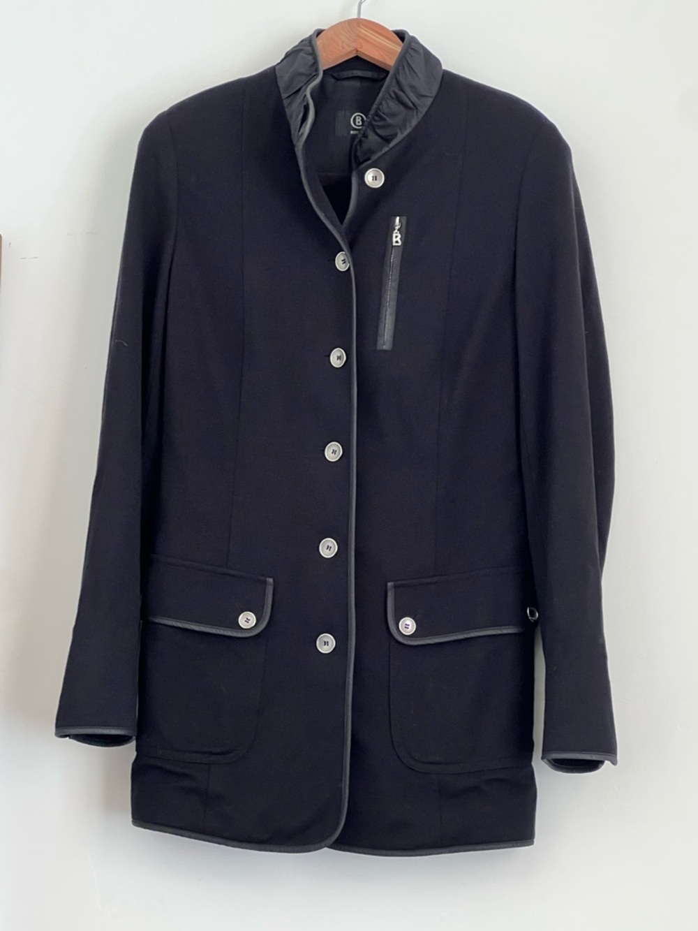 BOGNER Luxury Military Blazer Coat with Leather Trim & Logo Hardware